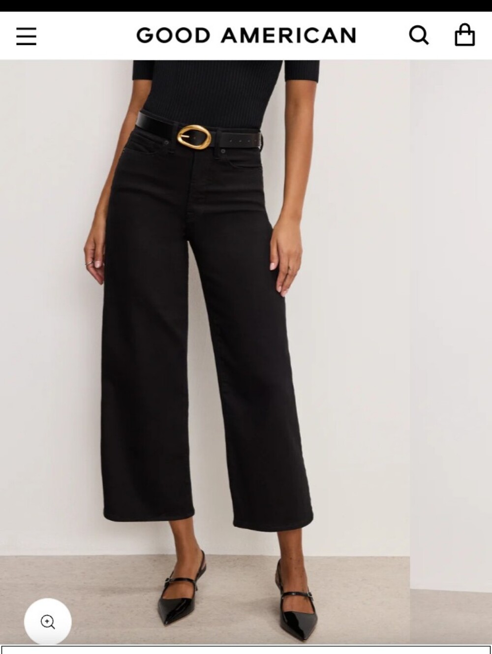 Good American Good Waist High Rise Black Palazzo Crop Jeans Size 6/28 NWT $149